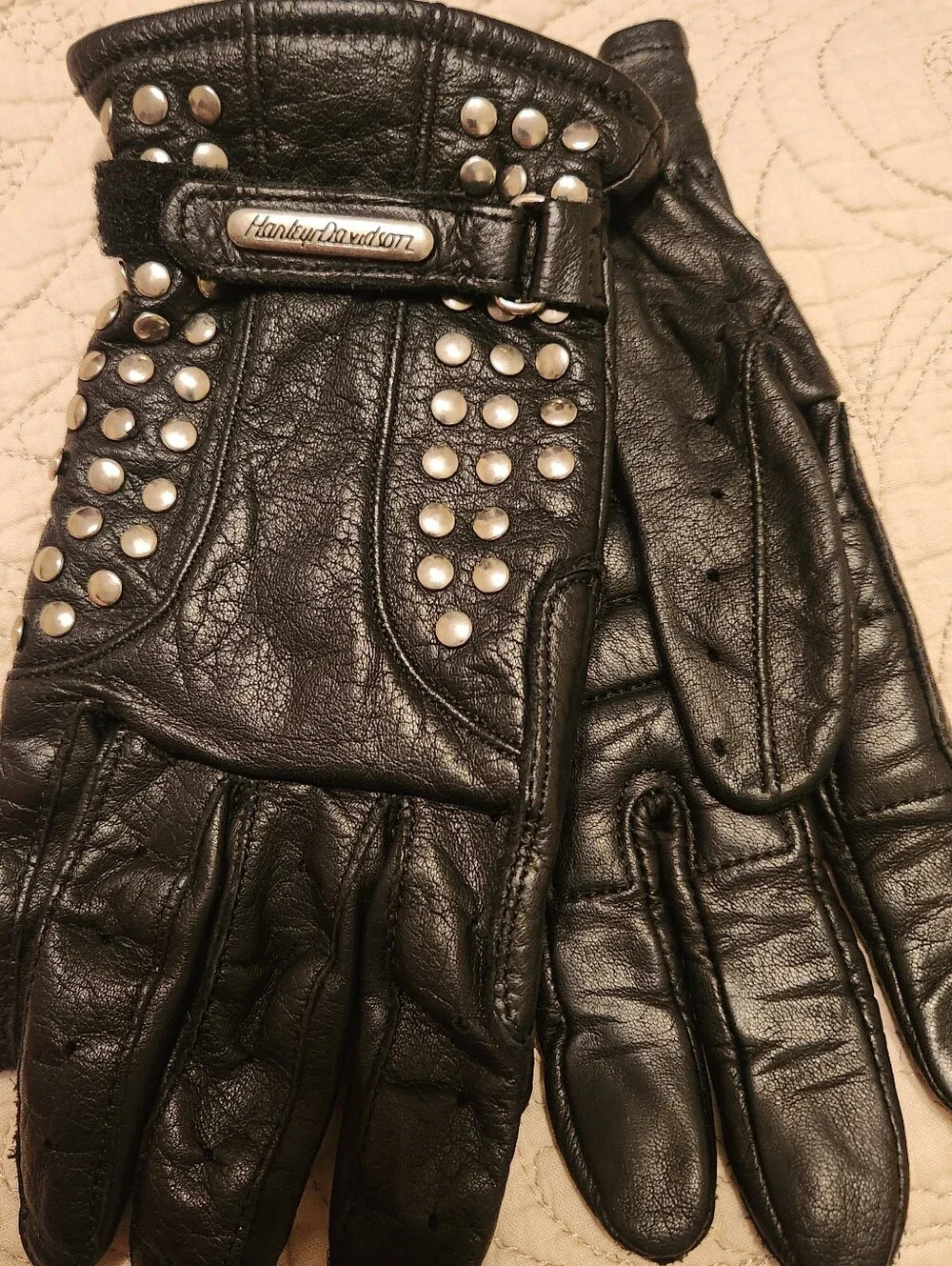 Harley-Davidson Black Leather Studded Biker Gloves